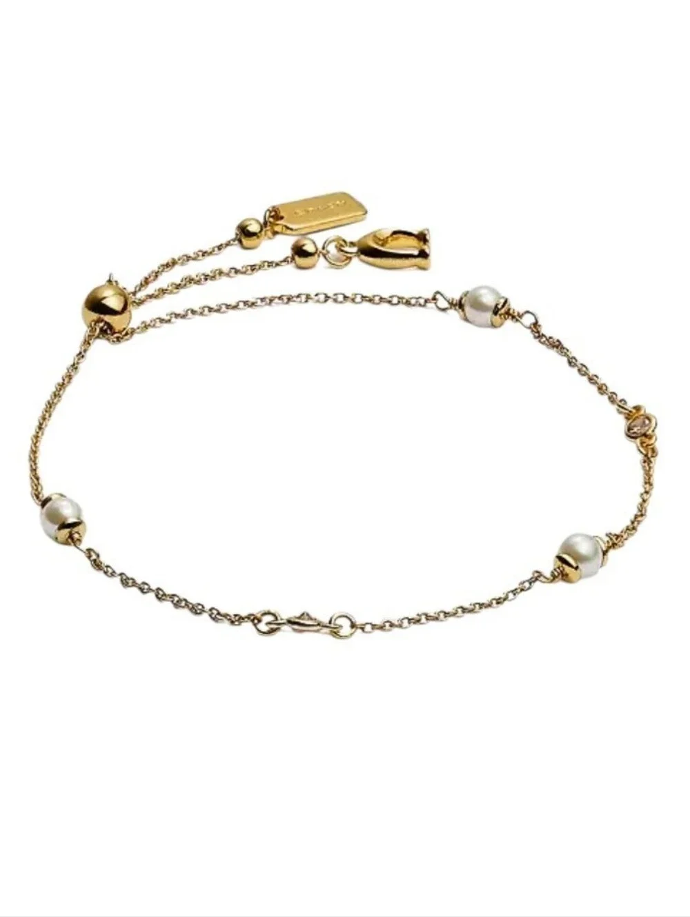 COACH Sculpted Gold C Pearl & Crystal Adjustable Bracelet